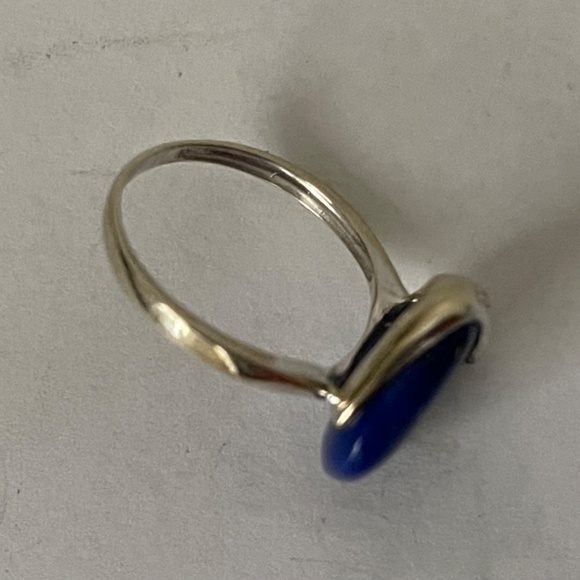 10k white gold lapis lazuli tiny diamonds ring size 8 1/4 - Picture 2 of 11